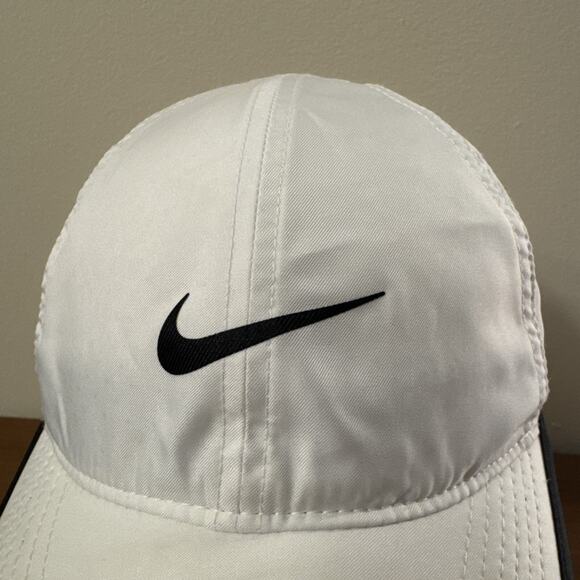 Nike Hat Cap Strap Back White Black Swoosh Featherlight Golf Tennis Running - Picture 2 of 13